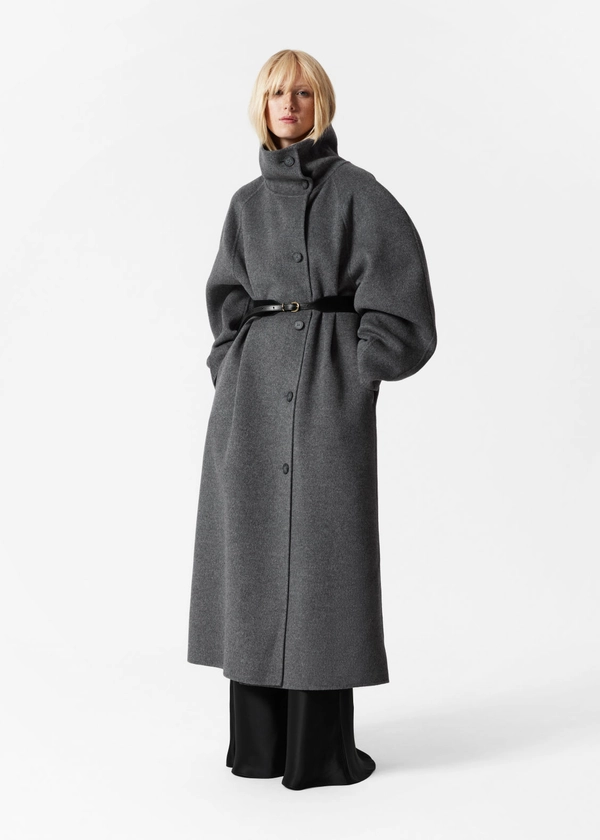 Funnel-Collar Wool Coat - Grey Melange - & Other Stories PL