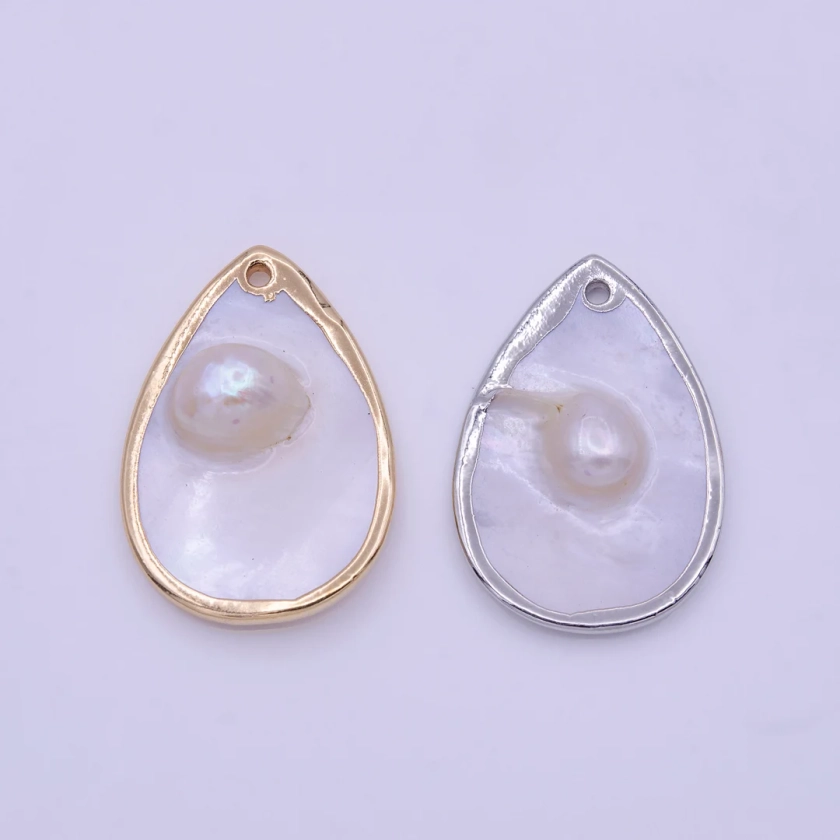 1pc Wholesale Natural Mother of Pearl Charm Abstract Tear Drop Shape Aprox 29.2 X 20 Mm, Gold / Silver Plated Charm P1839 - Etsy