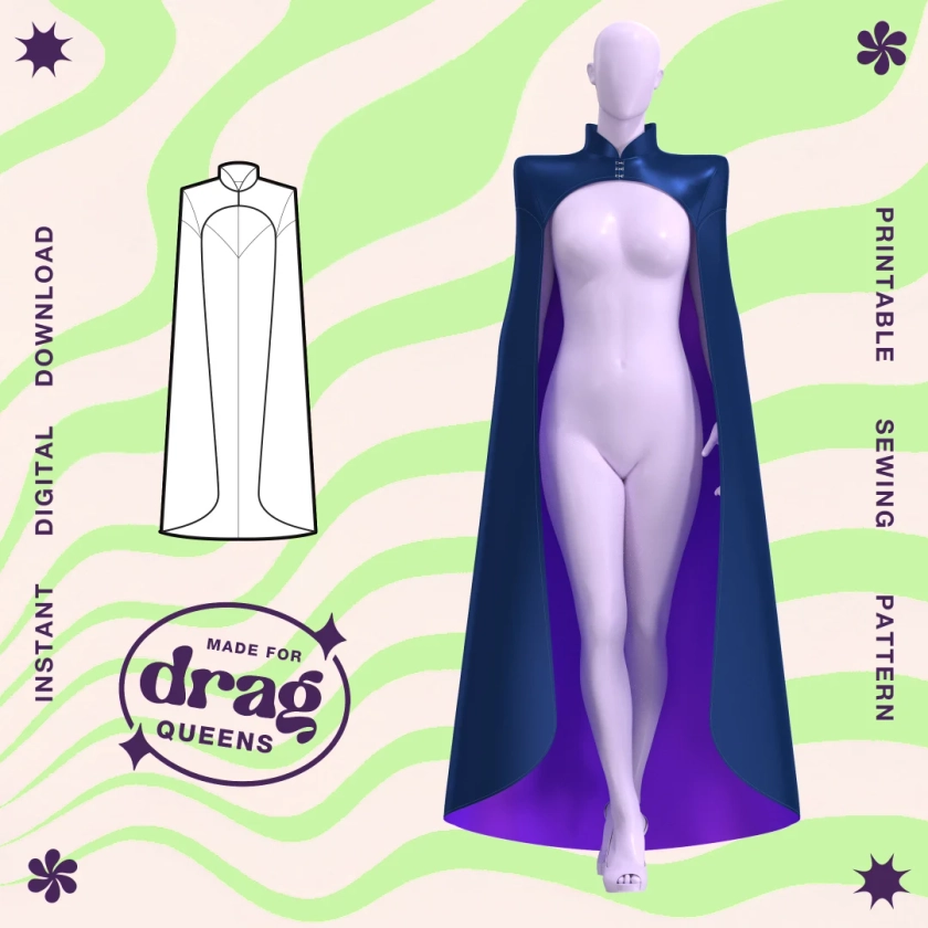 Patron de couture Cape épaule pointue (tailles XS-4X) - PDF - Costume Drag Queen, Reveal, Cover Up, Cosplay, Vilain, Fantasy, Goth, Rave