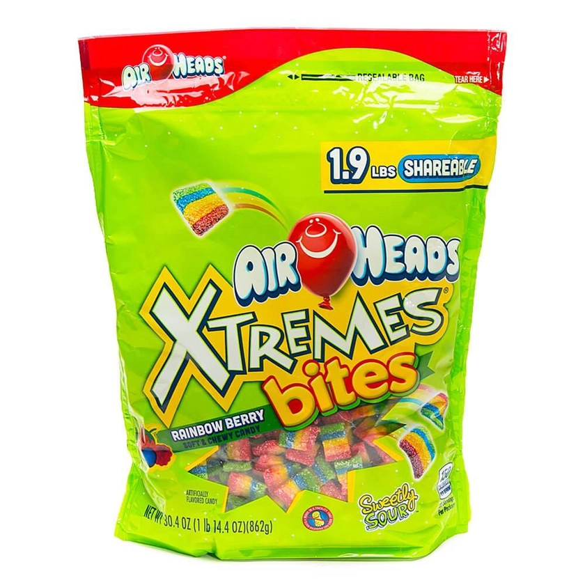 AirHeads Xtremes Bites Mini Sour Candy Belts - Rainbow Berry: 30-Ounce Bag
