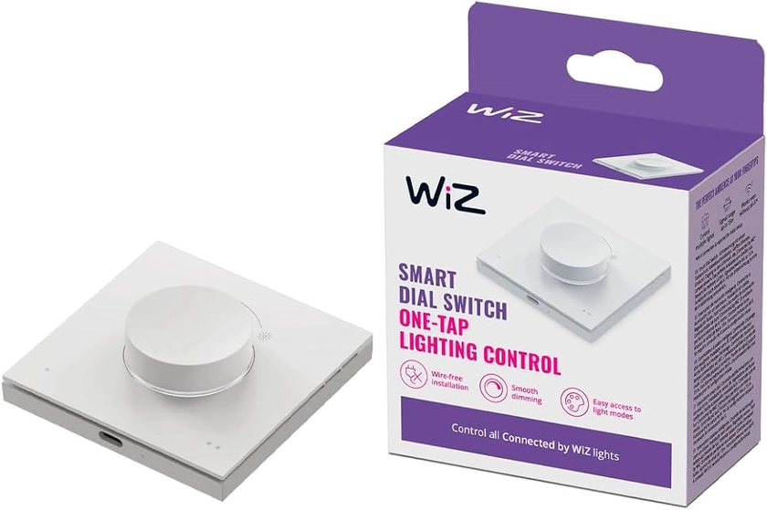 Interrupteur à cadran intelligent WiZ - Dimming et contrôle de scène portables en un seul geste, rechargeable par USB, se connecte au Wi-Fi pour un fonctionnement sans fil