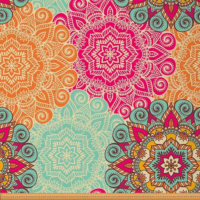 Boho Mandala Upholstery Fabric for Chairs,Bohemian Style Outdoor Fabric by The Yard,Exotic Chic Decorative Fabric for Upholstery and Home DIY Projects,1 Yard,Colorful