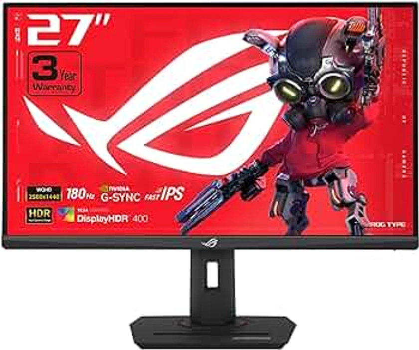 ASUS ROG Strix 27” QHD (2560x1440) HDR400 USB-C Gaming Monitor (XG27ACS), 180Hz,1ms, Fast IPS, 133% sRGB, Extreme Low Motion Blur Sync, G-Sync Compatible, DisplayWidget, Tripod Socket, 3 Year Warranty