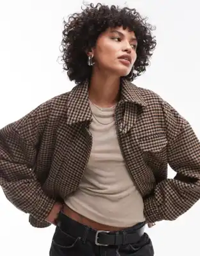 Topshop - Bomber classique à carreaux en laine mélangée avec languette - Multicolore