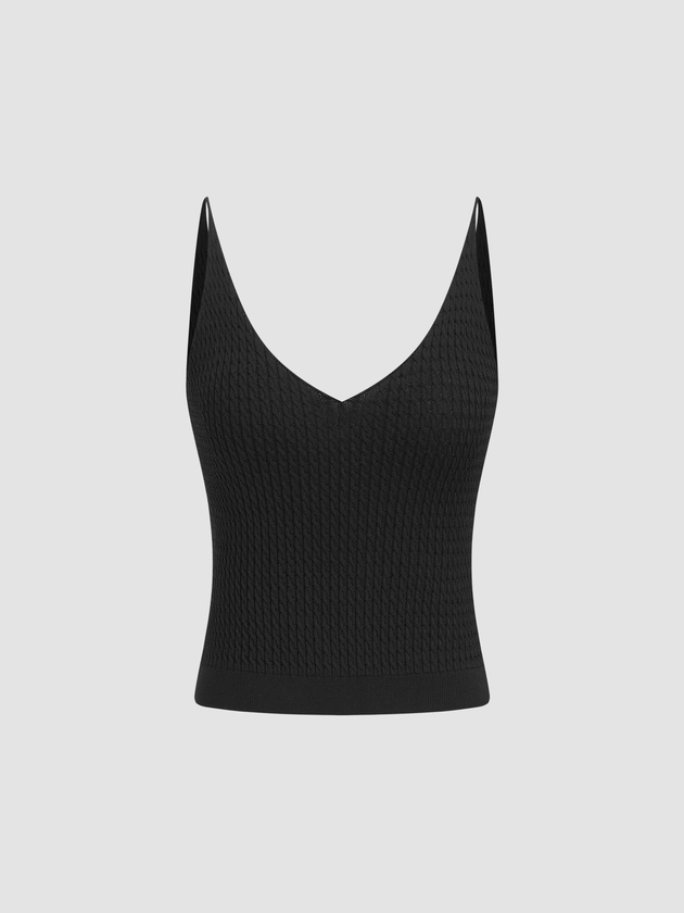 Knitted V-neckt Solid Texture Cami Top