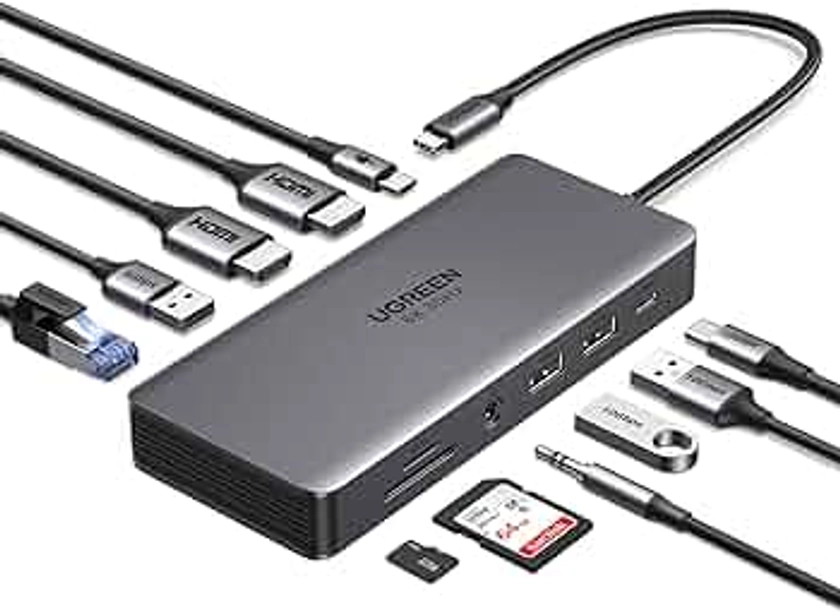 UGREEN Revodok Pro 211 Docking Station USB C 11 en 1 Double HDMI 8K30Hz USB 3.2 10Gbps avec Ethernet RJ45 Hub Adaptateur USB C vers USB PD 100W Audio 3.5mm Compatible avec MacBook Pro Air M1 M2