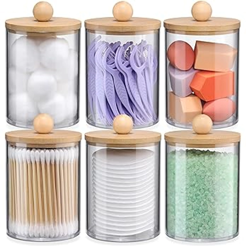 Amazon.com: 6-Pack Bamboo Qtip Holders - Bathroom Storage for Cotton Balls, Swabs, Pads, Floss : Home & Kitchen