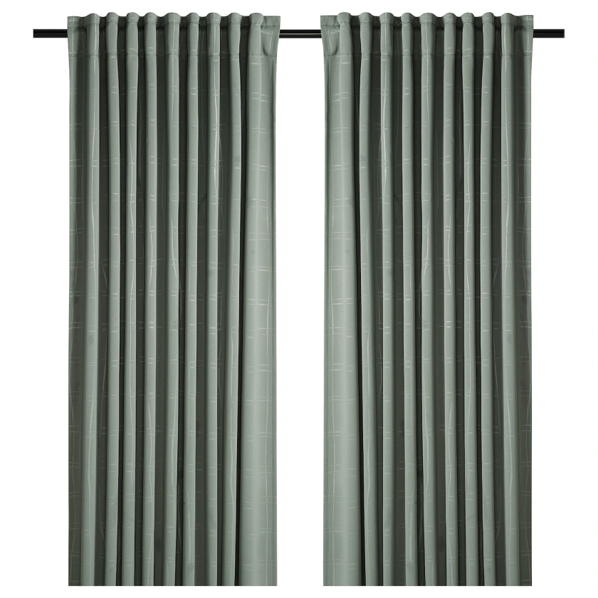 PRAKTTIDLÖSA room darkening curtains, 1 pair, green, 145x250 cm - IKEA