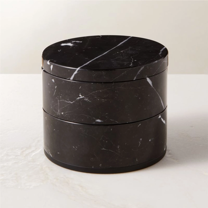 Nexus Black Marble Two-Tier Storage Box + Reviews | CB2