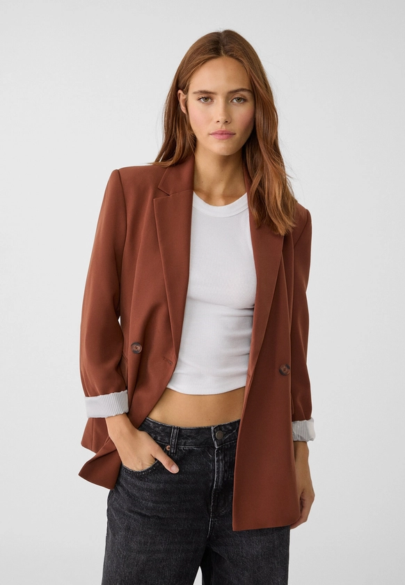 Slim fit double-breasted blazer - Women's Suits | Stradivarius Greek