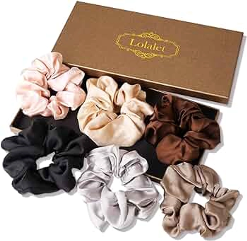 Lolalet 6 Chouchous Cheveux en Satin, Chouchou Scrunchie avec Couleur Différente, Cheveux Ties Cordes Élastiques pour Filles Femmes de Tous Âges