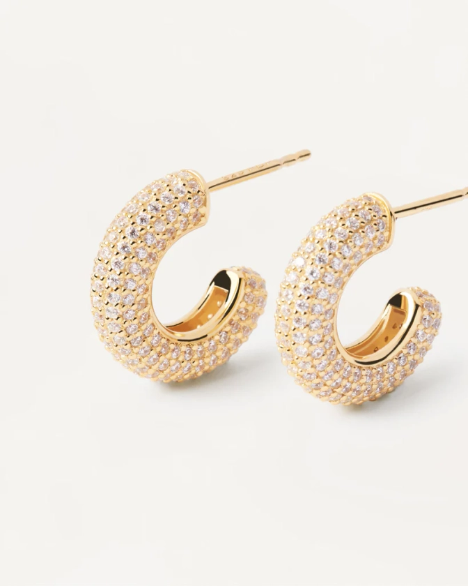 Gold-plated hoop earrings with white zirconia | King Earrings | PDPAOLA