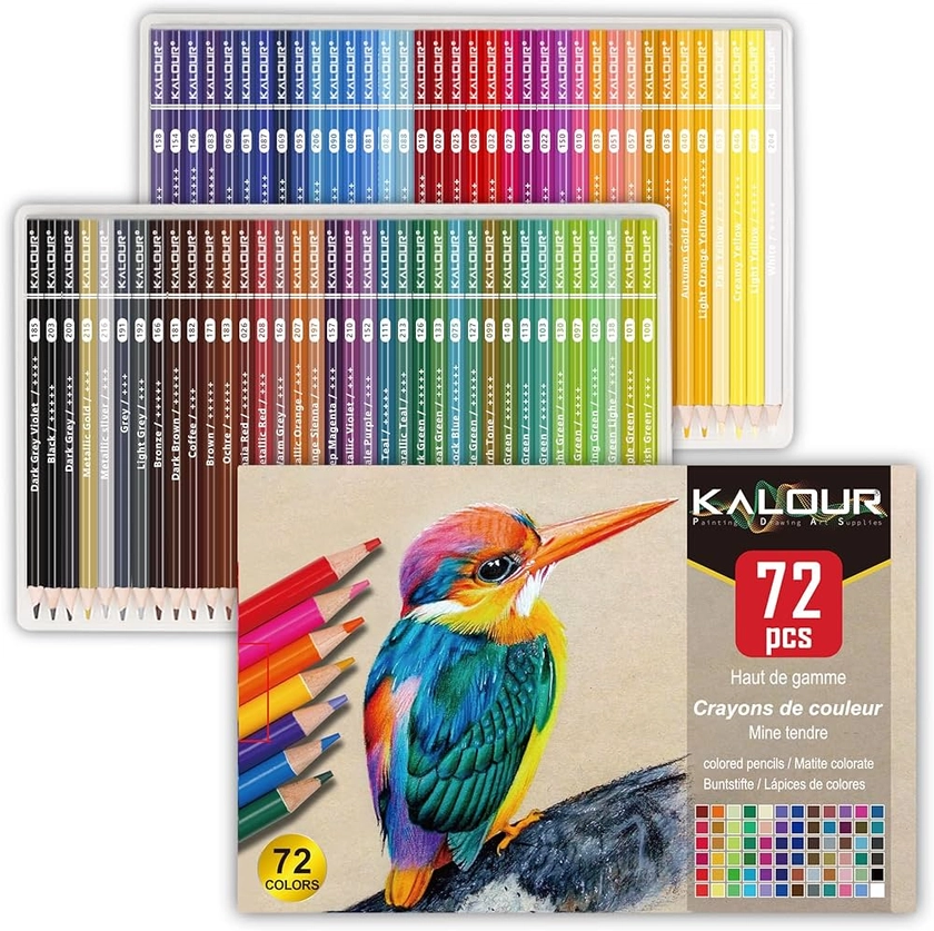 KALOUR Ensemble de 72 crayons de couleur pour livres de coloriage adultes, mine tendre, idéal pour le dessin et l'ombrage, un cadeau parfait pour adultes et débutants. : Amazon.fr: Fournitures de bureau
