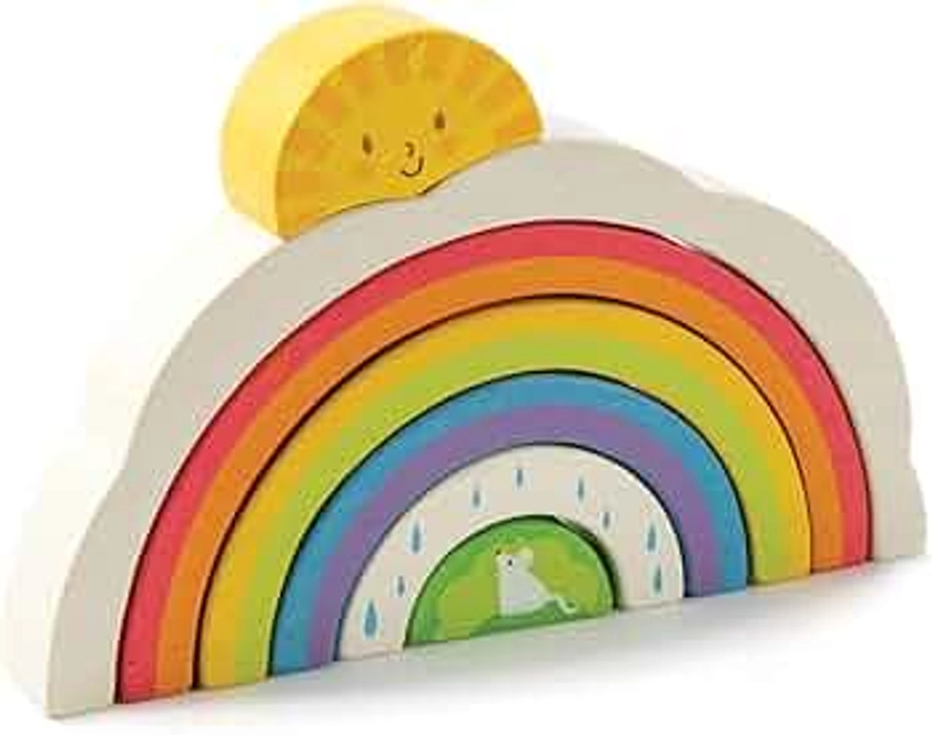 Tender Leaf Toys - Rainbow Tunnel - 7 Pcs Beautiful Wooden Rainbow Stacker - Colorful Rainbow Stacking Toy - Size and Color Recognition - Cognitive Game, Educational Toy