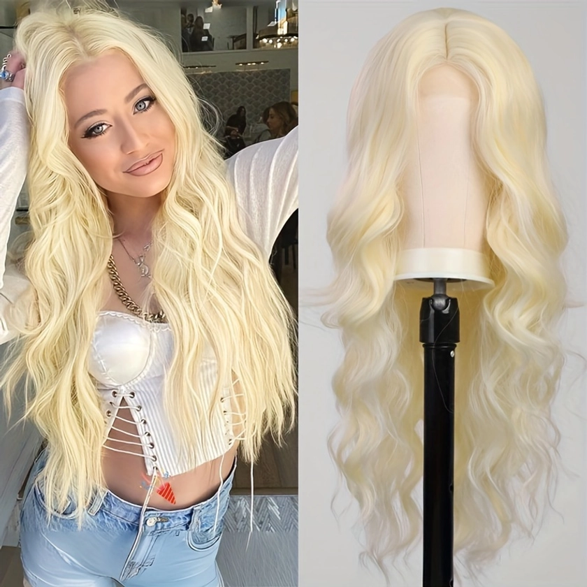 66.04 Cm 4x1 Lace Long Body Wavy Wig For Women Synthetic Blonde Middle Part Curly Wig Synthetic Heat Resistant Wig For Daily Party Use