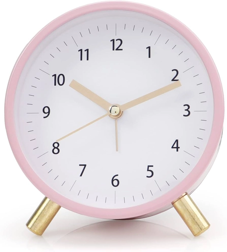 AOLOX Alarm Clock 4.5" Bedside Analog Alarm Clock for Bedroom Battery Operated Round Clock with Backlight, Pink