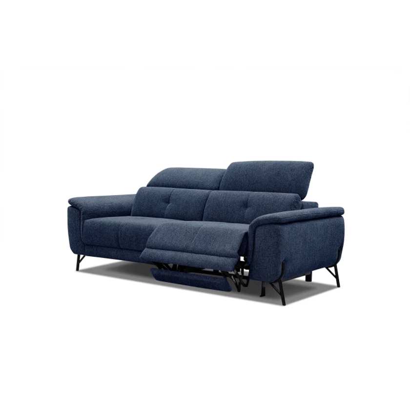 Canapé 3 places avec une relax électrique à droite tissu bleu foncé
