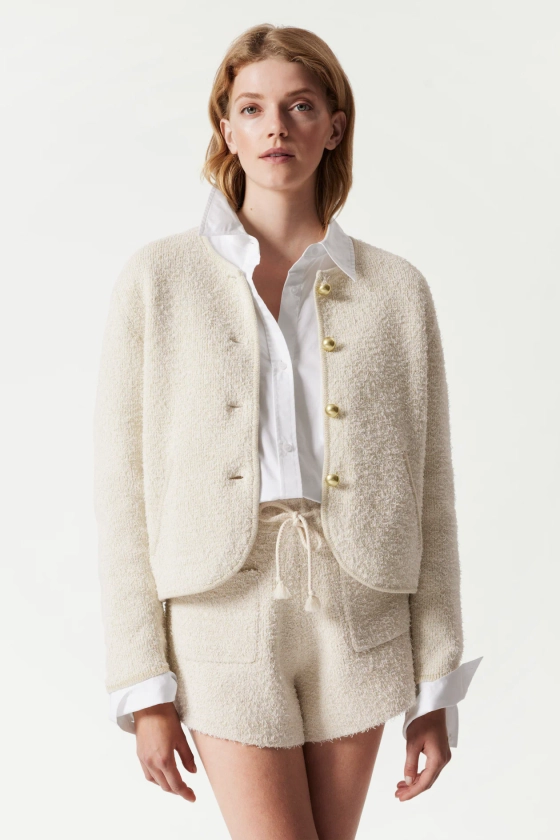 Textured Glitter Cardigan - Round neck - Long sleeve - White - Ladies | H&M GB