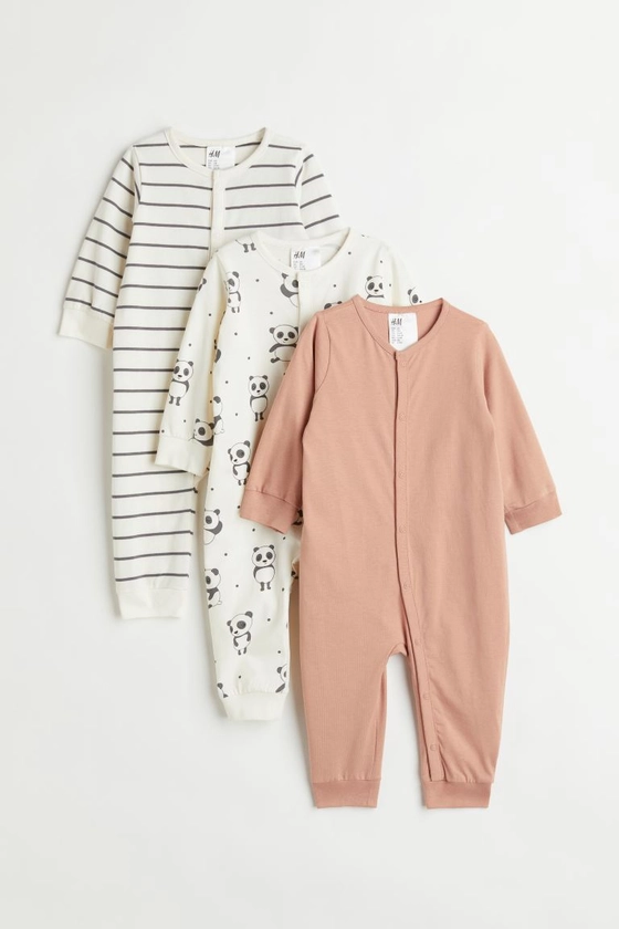 3-pack cotton pyjamas - Light beige/Pandas - Kids | H&M GB