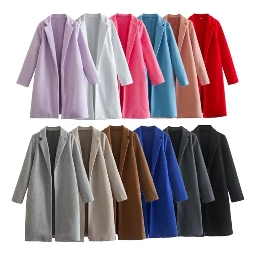 UNIZERA-casaco feminino de manga longa com frente aberta, gola polo de comprimento médio, estilo novo para outono e inverno, 2023