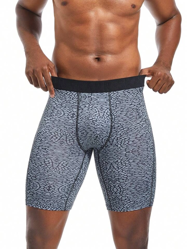 1pc Comfortable Men's Long Boxer Briefs, Breathable, Printed, Mid-Rise | SHEIN USA