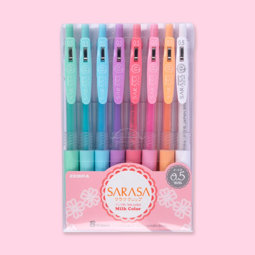 Zebra Sarasa Clip Gel Pen - Milk Color - 0.5 mm - 8 Colors Set