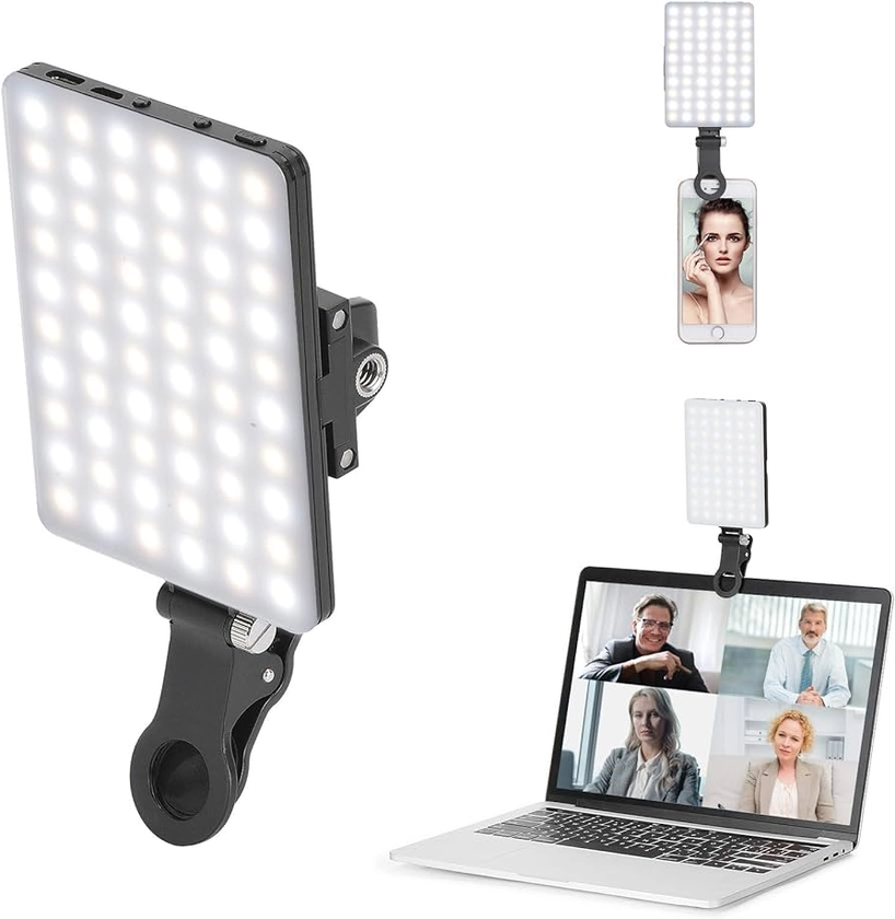 Amazon.com: Newmowa 60 LED High Power Rechargeable Clip Fill Video Conference Light with Front & Back Clip, Adjusted 3 Light Modes for Phone, iPhone, Android, iPad, Laptop, for Makeup, TikTok, Selfie, Vlog : Cell Phones & Accessories