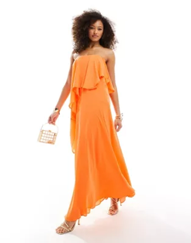ASOS DESIGN bandeau double layer bias maxi dress in bright orange | ASOS