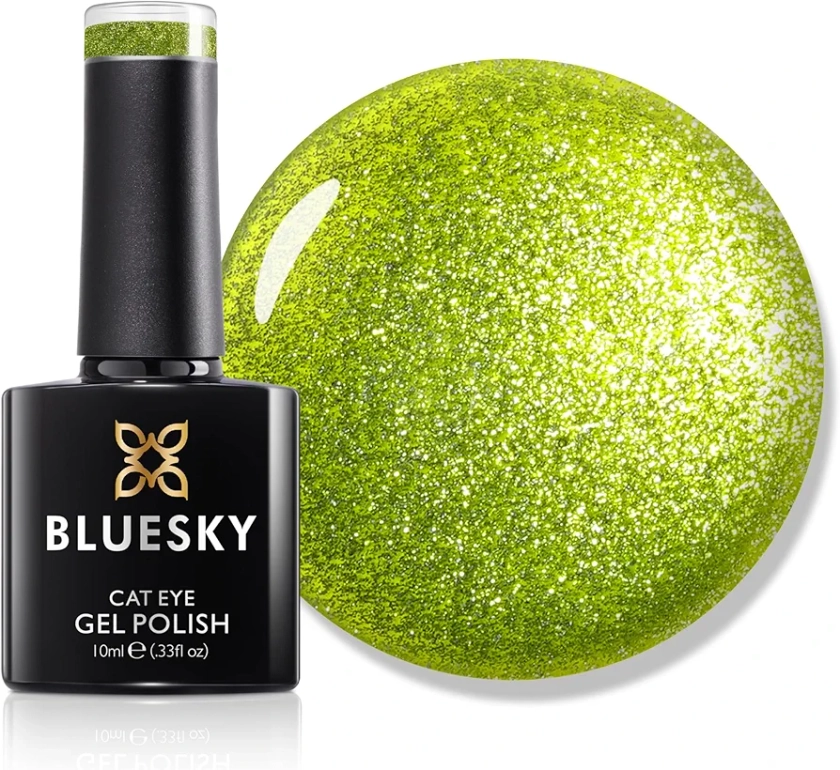 Bluesky Cat Eye Gel Nail Polish 10ml, Citrine Glow - LSD02, Green Soak-Off Gel Polish for 21 Day Manicure, Professional, Salon & Home Use, Requires Curing Under UV/LED Lamp