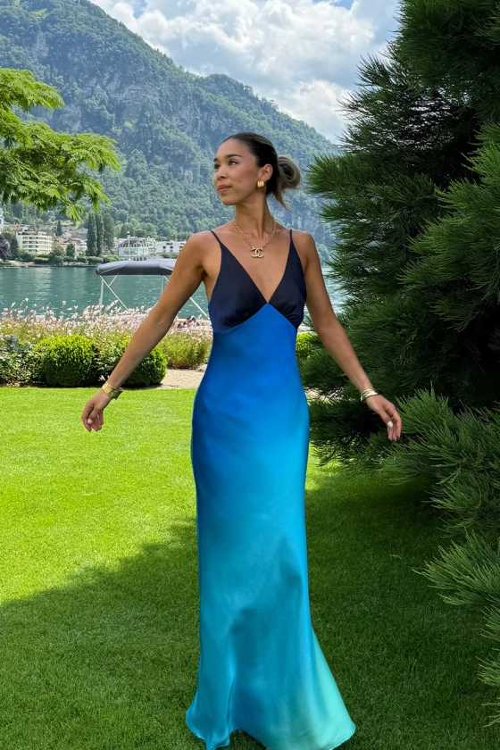 Mirabella Blue Satin Sorbet Maxi Dress