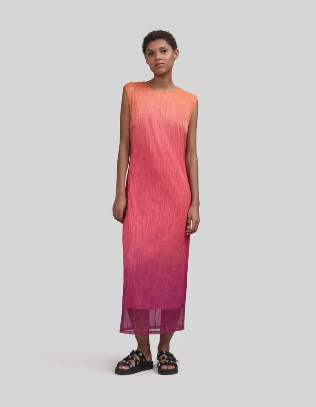 Robe longue mandarine métallisé effet deep dye Femme