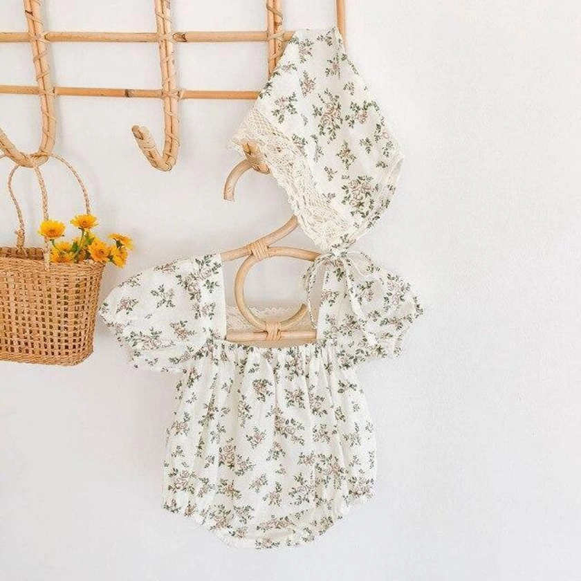 Organic Floral Romper & Bonnet - Shop Online at Belle Baby