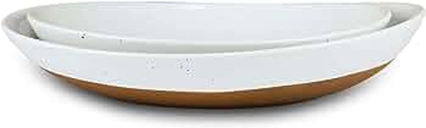 Mora Ceramic Large Serving Bowls- Set of 2 Oval Platters for Entertaining. Modern Kitchen Dishes for Dinner, Fruit, Salad, Turkey, etc. Oven, Dishwasher Safe, 55/35 oz, 13.5" / 11.8" - Vanilla White