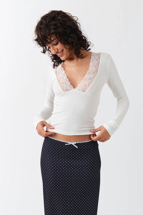 Lace detail top - White - Women - Gina Tricot