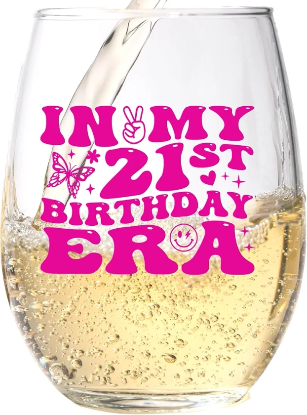 21st Birthday Wine Glass - In My 21st Birthday Era - Funny Birthday Gifts For Him Or Her - 21st Bday Decorations For Men, Women, daughter, Sister, Best Friend, Co-Worker - Twenty One