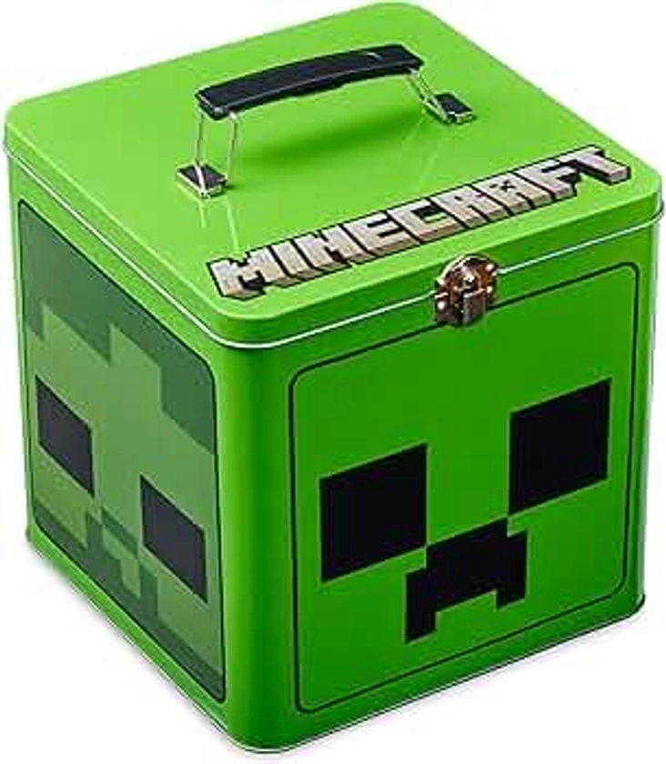 Minecraft Biscuit Tin for Kids and Teenagers, Metal Clasp 18 x 18cm Decorative Storage Cookie Tin - Gifts for Gamers