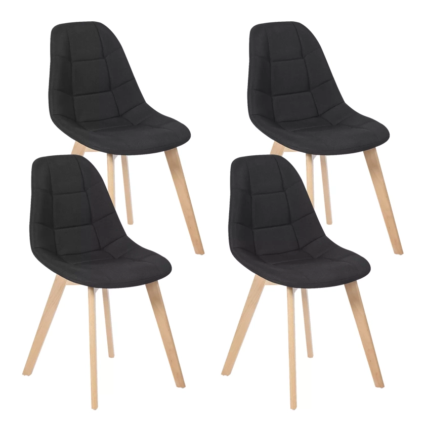 Lot de 4 chaises scandinaves GABY noires en tissu pour salle à mang...