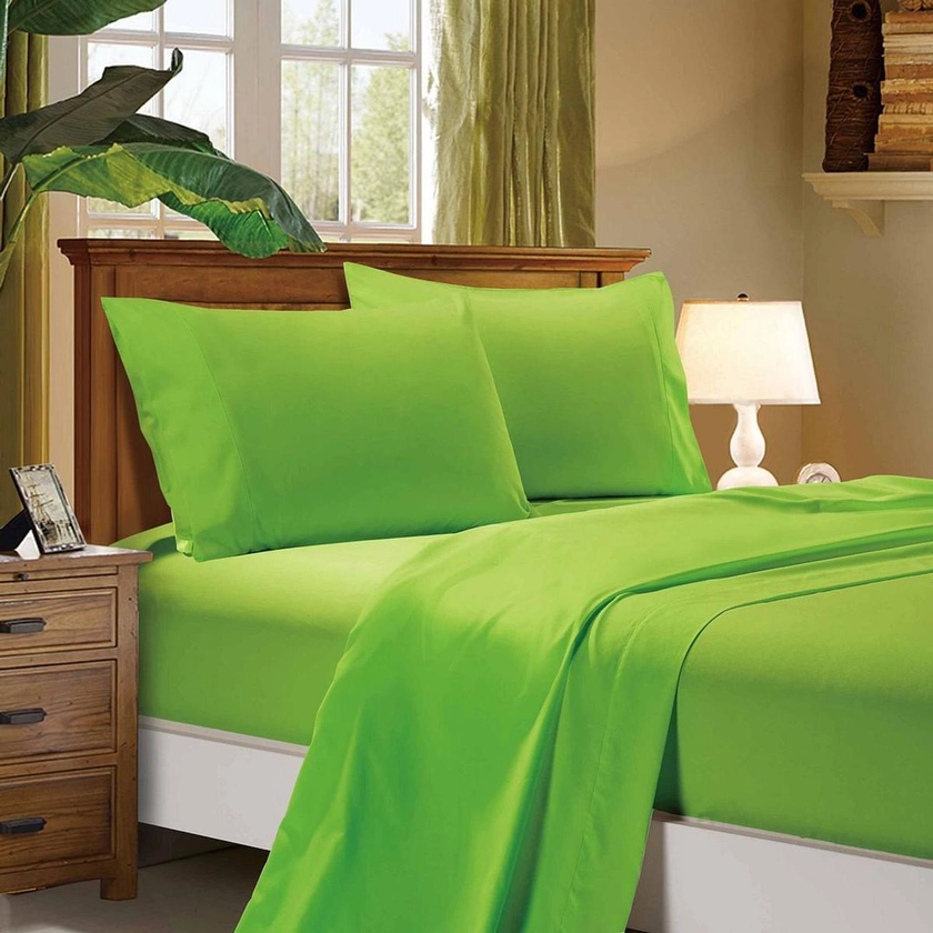 Fabric Fantastic 1000tc Ultra Soft Queen Size Bed Green Flat & Fitted Sheet Set