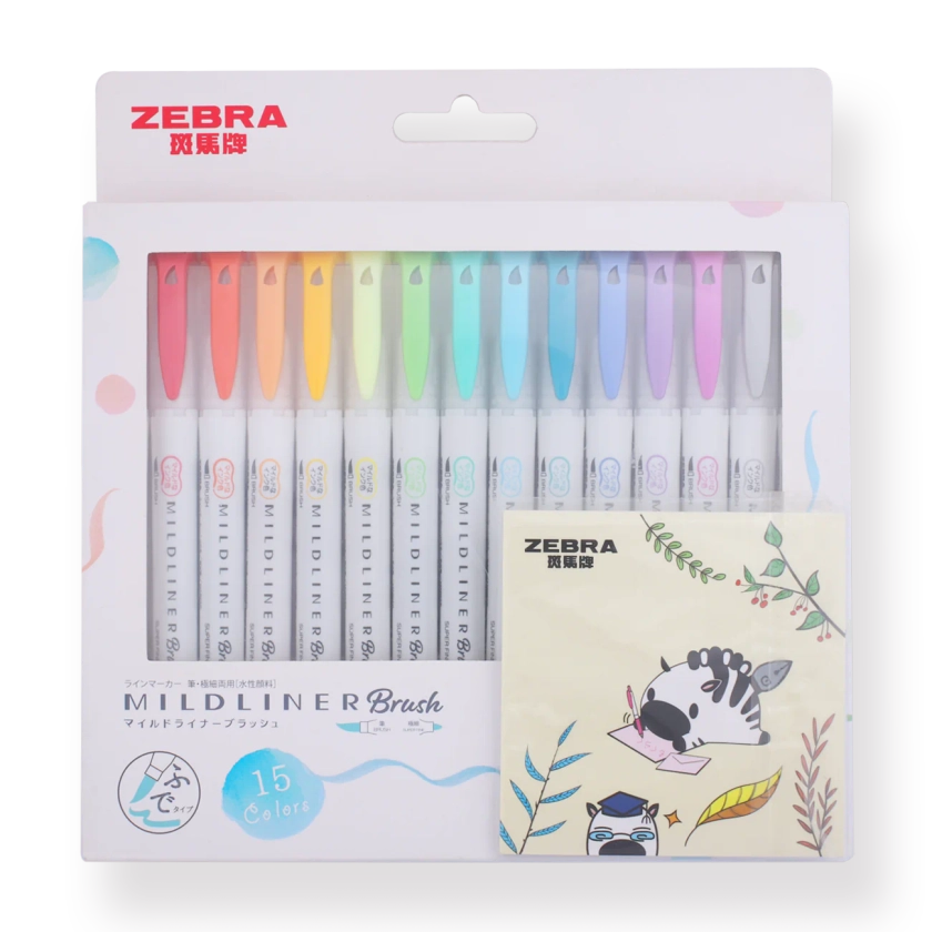 Zebra Mildliner Double-Sided Highlighter Brush Pen - 15 Color Set