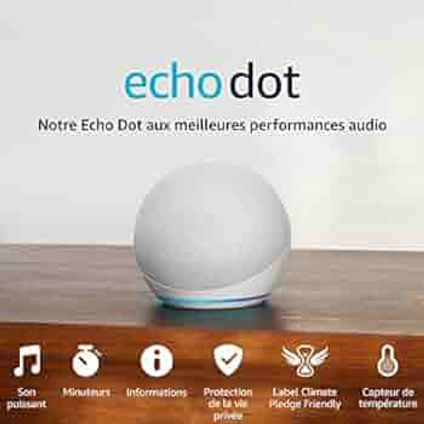 Echo Dot (5e génération, modèle 2022) | Enceinte connectée Bluetooth et Wi-Fi au son puissant encore plus imposant, avec Alexa | Blanc