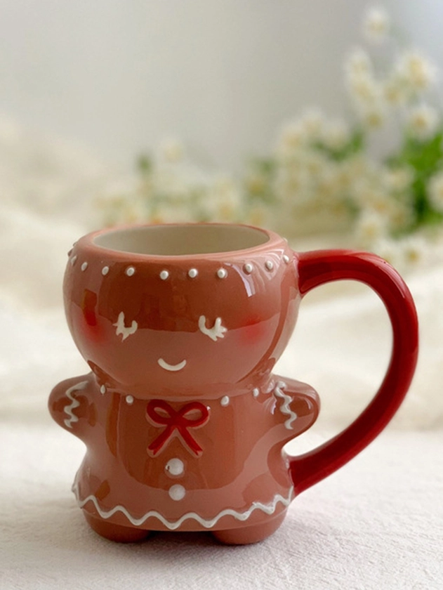 1 pieza Taza de cerámica linda de 320ml, diseño de niño/niña de jengibre, para el té de la tarde, uso de oficina, regalo de vacaciones/Navidad