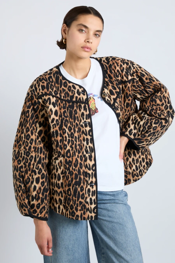 macy quilted jacket - leopard