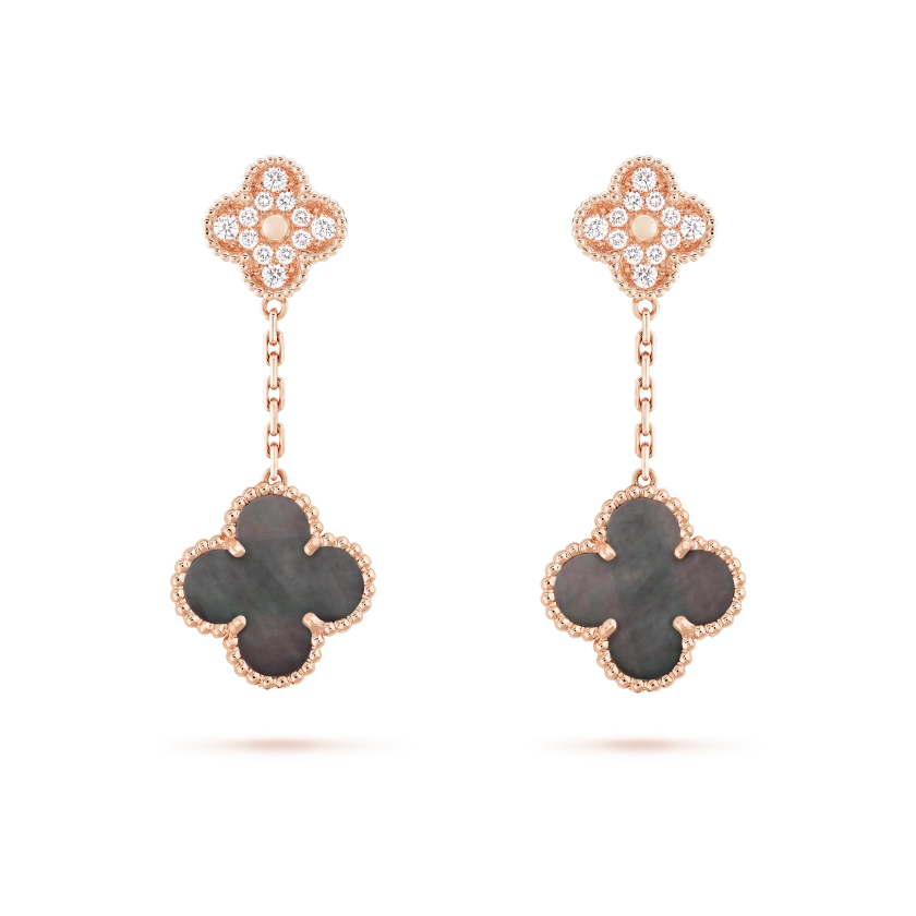 Magic Alhambra earrings, 2 motifs 18K rose gold, Diamond, Mother-of-pearl - Van Cleef & Arpels