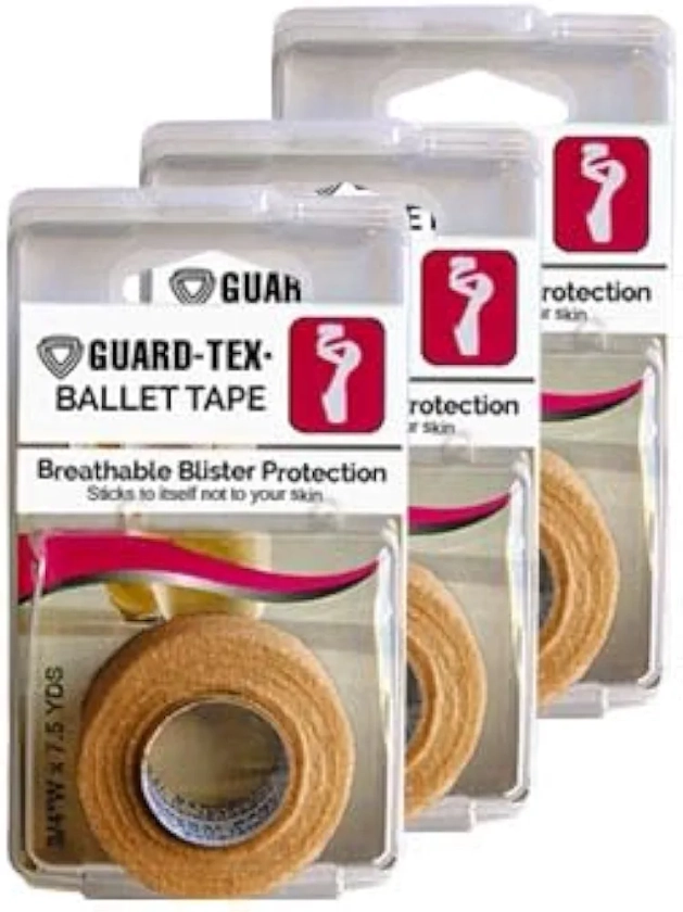 Guard-Tex Beige ¾ Ballet Protective Tape - Self Adhesive Toe Tape, Sweatproof Blister Protection, Athletic Wrap Self Adhesive and Cohesive Bandage - 3-Pack x 7.5 yds