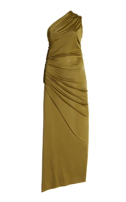 Asymmetric Ruched Satin Maxi Dress By Atlein | Moda Operandi