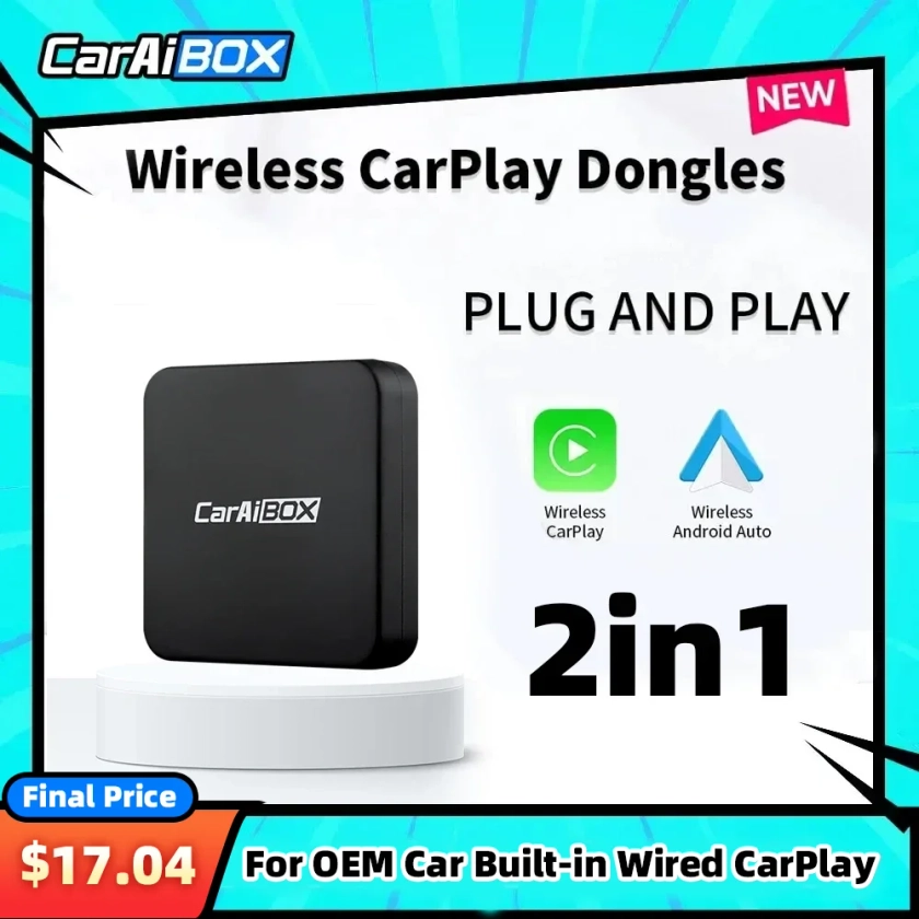 CarAIBOX-Dongle CarPlay Sans Fil, Android Auto Box pour Autoradio avec CarPlay Filaire, 2 en 1