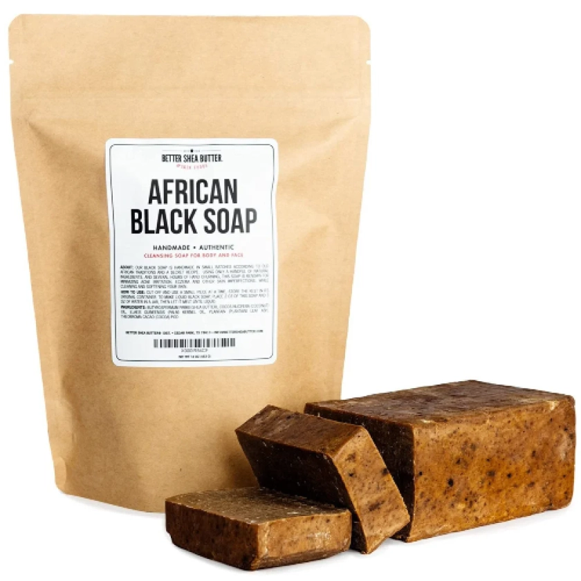 African Black Soap Body and Face Wash Raw Natural Made in Ghana| صابون أسود أفريقي غسول للجسم والوجه طبيعي خام صنع في غانا