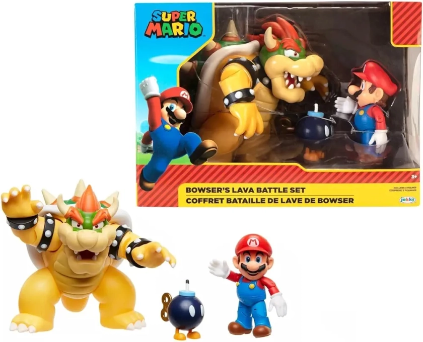 Super Mario - Bataille avec Bowser - Licence Officielle - Coffret Pont Dynamique & Figurine - Son & Lumière - Lave Rougeoyante - Immersion Jeu - Dès 3 Ans