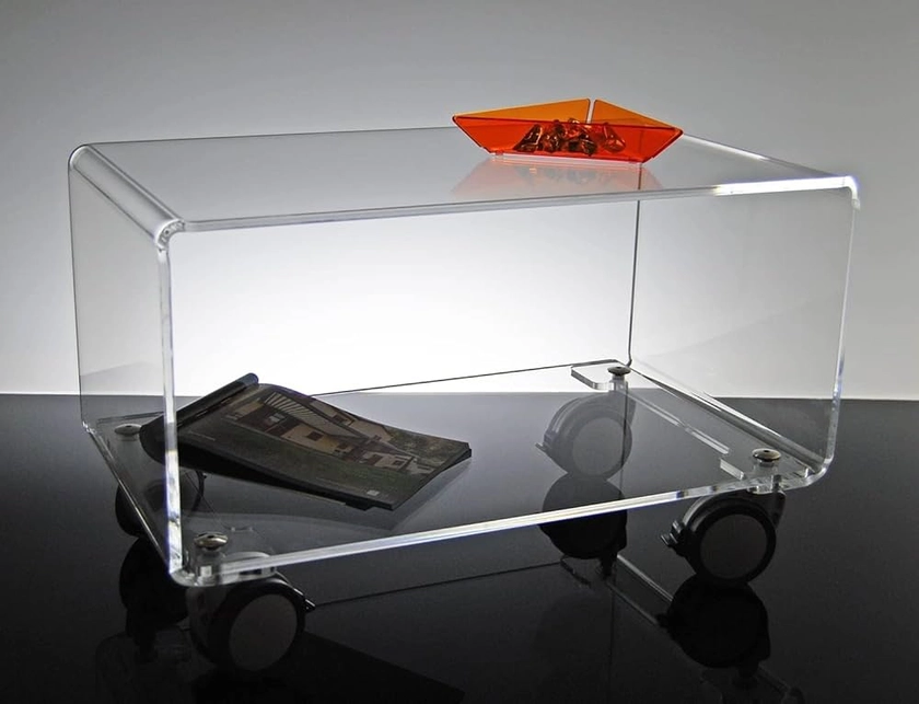 Slato Cleo Piccolo Table basse à deux étages avec roues de salon, salon, table basse avec roues, port TV, table d'appoint canapé, design moderne en cristal acrylique transparent Made in Italy : Amazon.fr: Cuisine et Maison