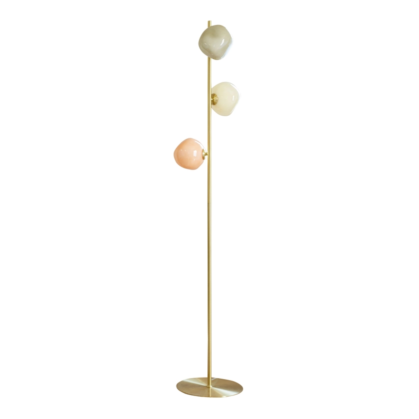 Tricolor Blown Glass Orb and Brass 3 Light LED Floor Lamp - World Market